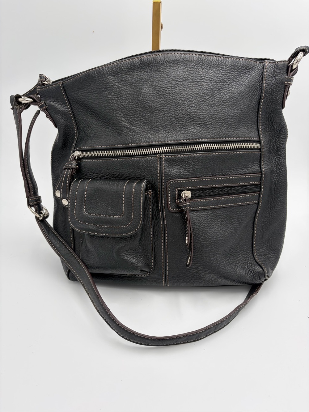 Tignanello Black Leather Crossbody Bag